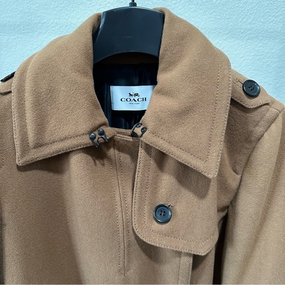COACH wool and leather camel peacoat LIKE NEW - Picture 4 of 16